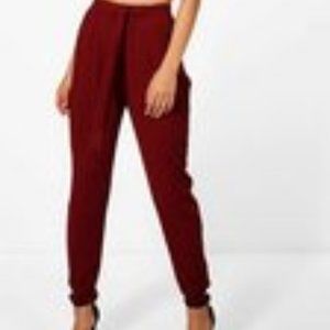 Tie Waist Woven Crepe Slim Fit Pants